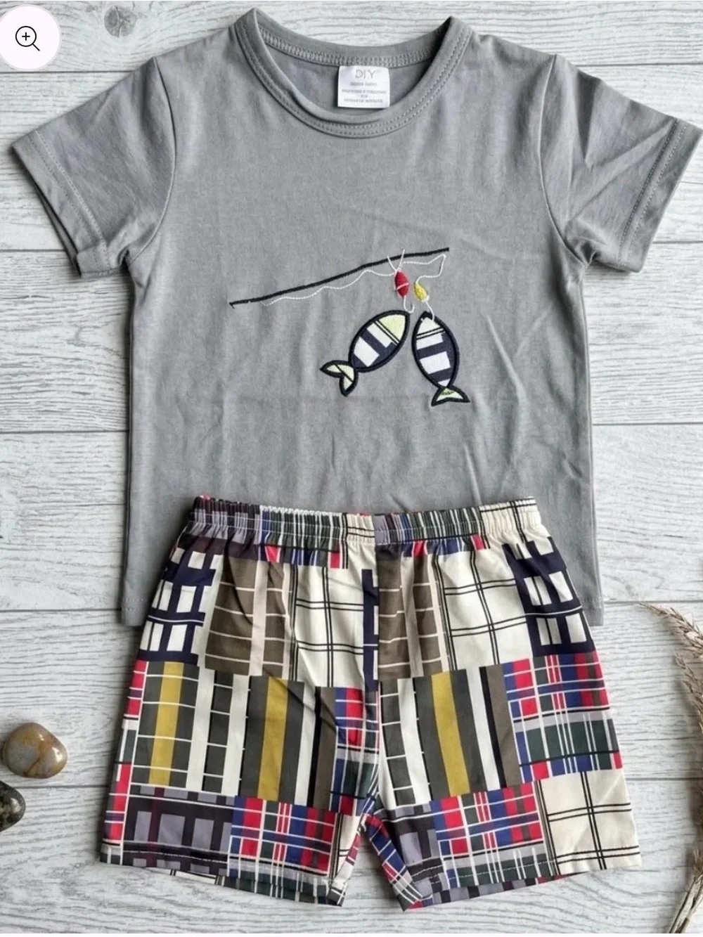 Kids Gray Fish Applique  Set